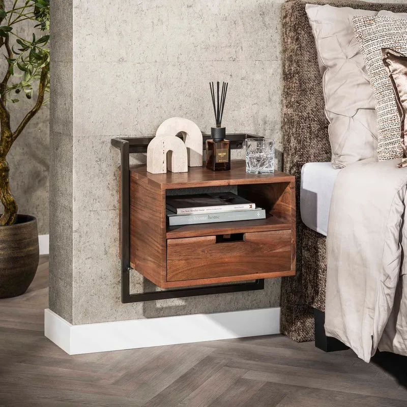 Nachttisch Air Massiv offenes Fach 1 Schublade – Massiv Akazie brown